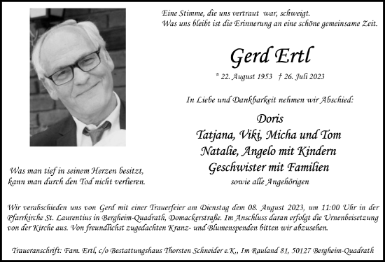 Anzeige von Gerd Ertl von  Werbepost 