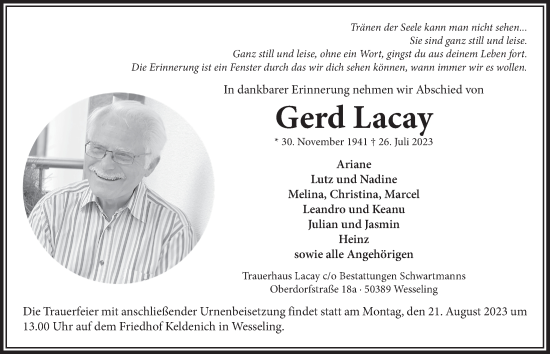 Anzeige von Gerd Lacay von  Schlossbote/Werbekurier 