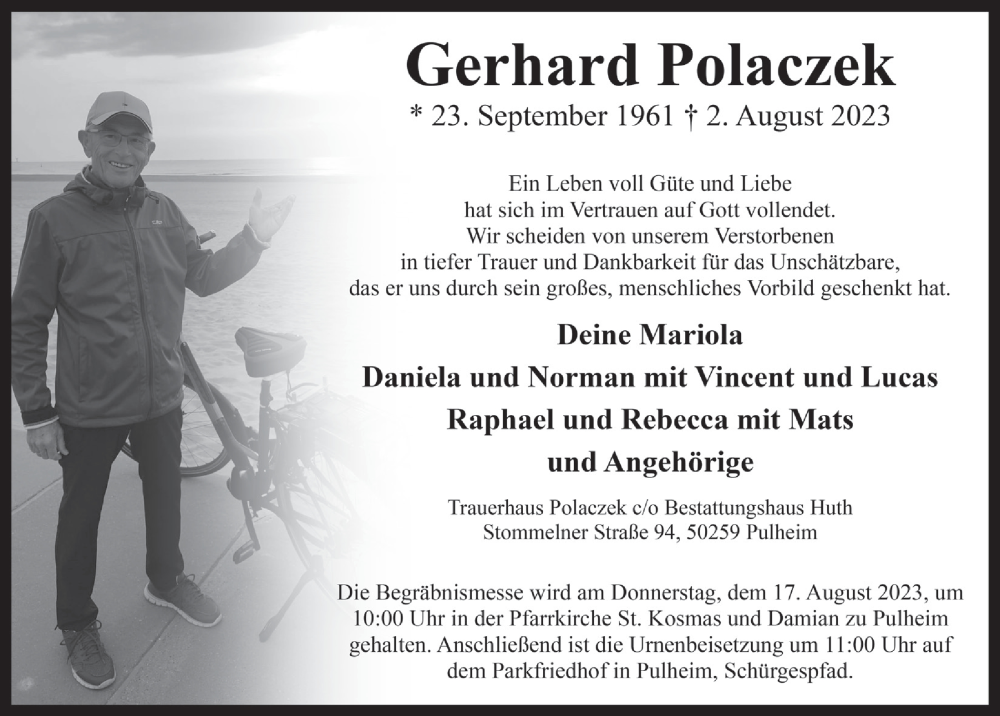  Traueranzeige für Gerhard Polaczek vom 11.08.2023 aus  Wochenende 