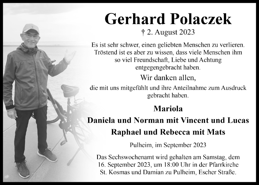  Traueranzeige für Gerhard Polaczek vom 01.09.2023 aus  Wochenende 