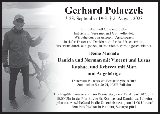 Anzeige von Gerhard Polaczek von  Wochenende 