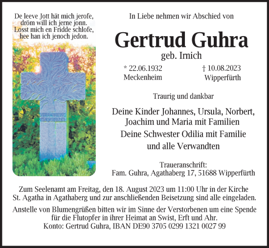 Anzeige von Gertrud Guhra von Kölner Stadt-Anzeiger / Kölnische Rundschau / Express