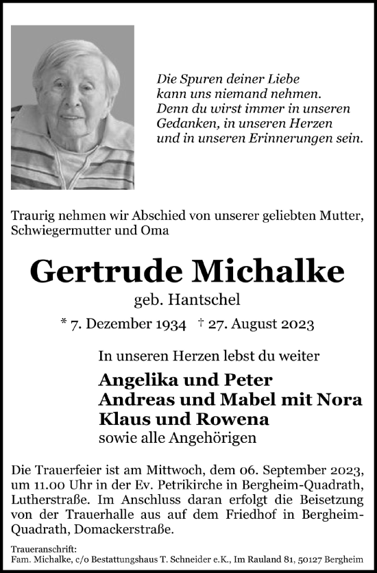 Anzeige von Gertrude Michalke von  Werbepost 