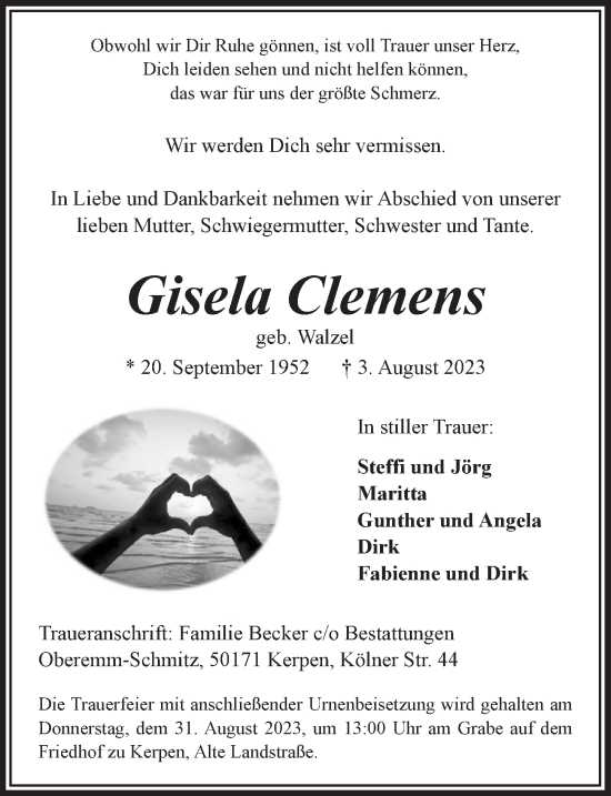 Anzeige von Gisela Clemens von  Werbepost 