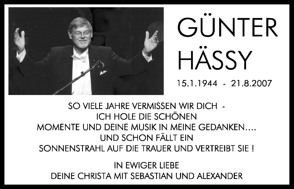  Traueranzeige für Günter Hässy vom 18.07.2023 aus Kölner Stadt-Anzeiger / Kölnische Rundschau / Express