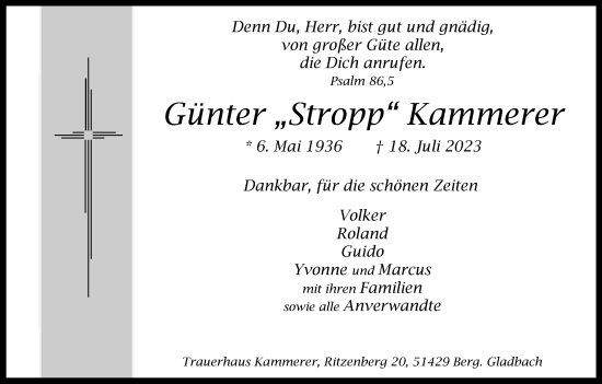 Anzeige von Günter  Kammerer von Kölner Stadt-Anzeiger / Kölnische Rundschau / Express