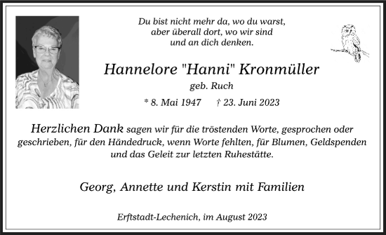 Anzeige von Hannelore Kronmüller von  Werbepost 