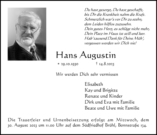 Anzeige von Hans Augustin von  Schlossbote/Werbekurier 