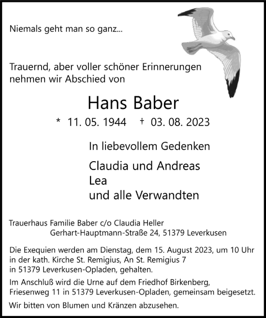 Anzeige von Hans Baber von  Lokale Informationen 