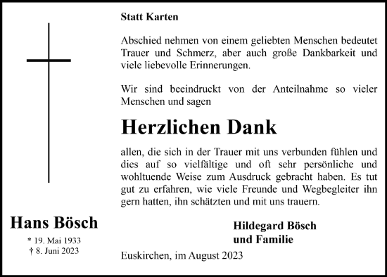 Anzeige von Hans Bösch von  Blickpunkt Euskirchen 
