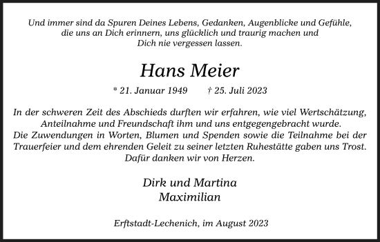 Anzeige von Hans Meier von Kölner Stadt-Anzeiger / Kölnische Rundschau / Express