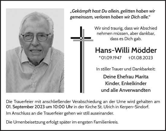 Anzeige von Hans-Willi Mödder von  Werbepost 