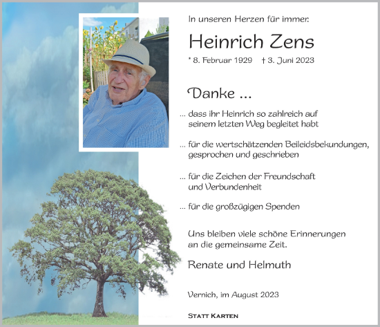 Anzeige von Heinrich Zens von  Blickpunkt Euskirchen 