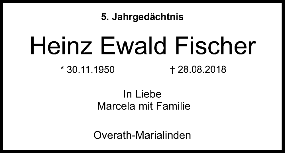  Traueranzeige für Heinz Ewald Fischer vom 26.08.2023 aus Kölner Stadt-Anzeiger / Kölnische Rundschau / Express