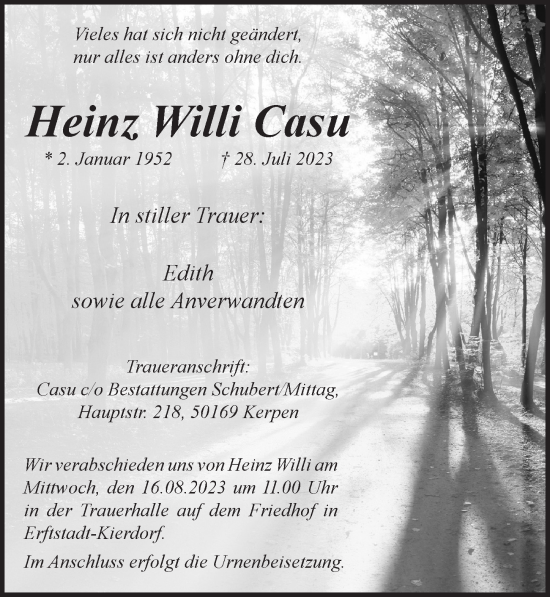 Anzeige von Heinz Willi Casu von  Werbepost 