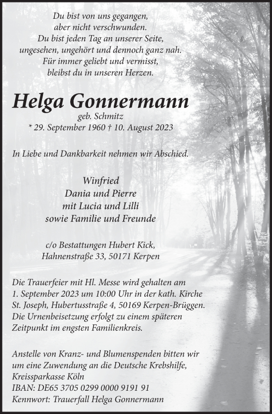 Anzeige von Helga Gonnermann von  Werbepost 
