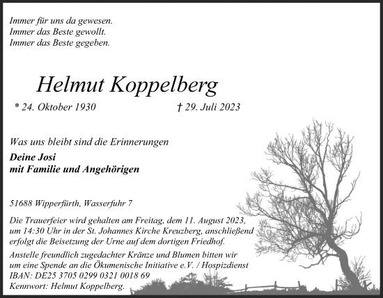 Anzeige von Helmut Koppelberg von Kölner Stadt-Anzeiger / Kölnische Rundschau / Express