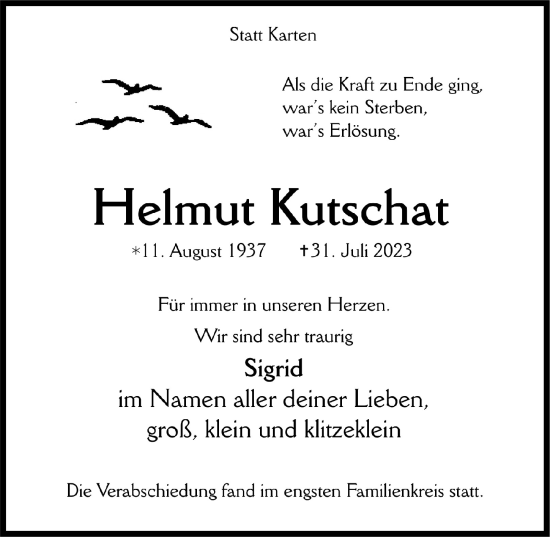 Anzeige von Helmut Kutschat von  Blickpunkt Euskirchen 