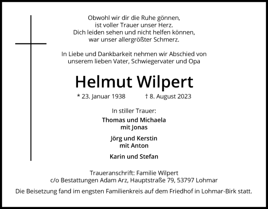 Anzeige von Helmut Wilpert von Kölner Stadt-Anzeiger / Kölnische Rundschau / Express