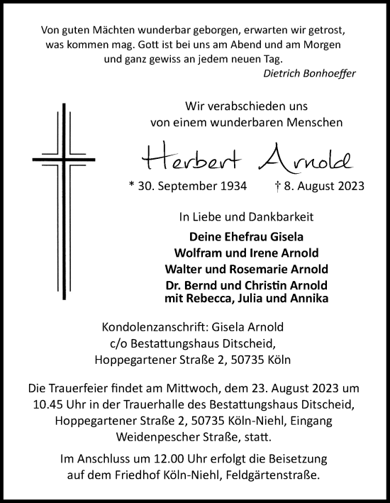Anzeige von Herbert Arnold von Kölner Stadt-Anzeiger / Kölnische Rundschau / Express