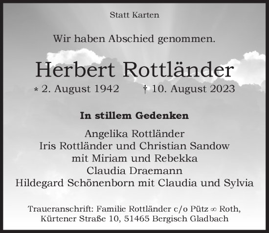 Anzeige von Herbert Rottländer von  Bergisches Handelsblatt 
