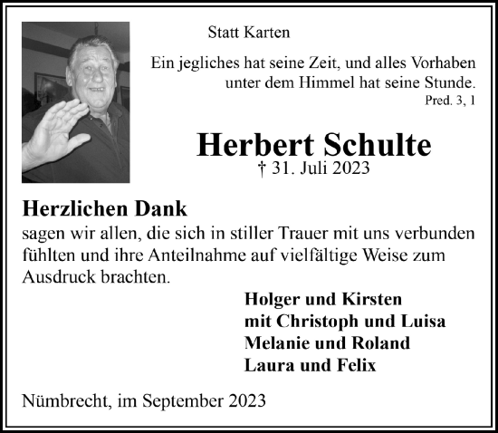 Anzeige von Herbert Schulte von  Lokalanzeiger 