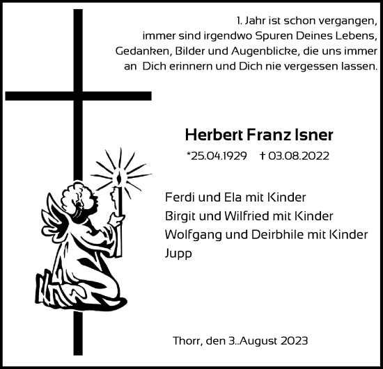 Anzeige von Herbert Franz Isner von Kölner Stadt-Anzeiger / Kölnische Rundschau / Express