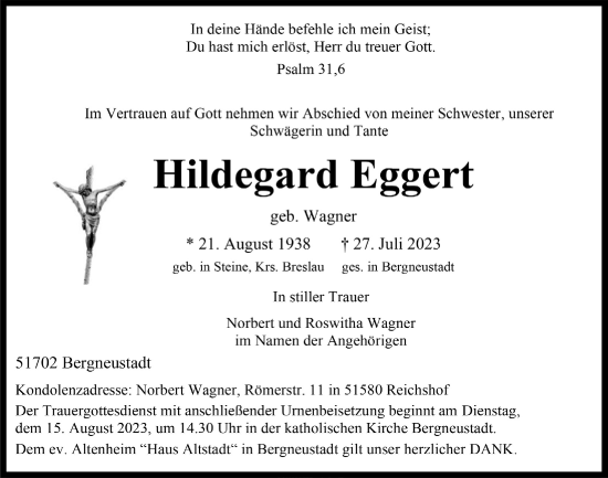 Anzeige von Hildegard Eggert von  Anzeigen Echo 