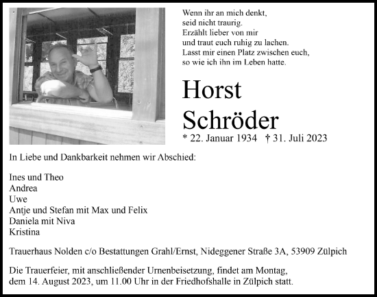 Anzeige von Horst Schröder von  Blickpunkt Euskirchen 