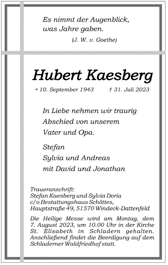 Anzeige von Hubert Kaesberg von  Lokalanzeiger 