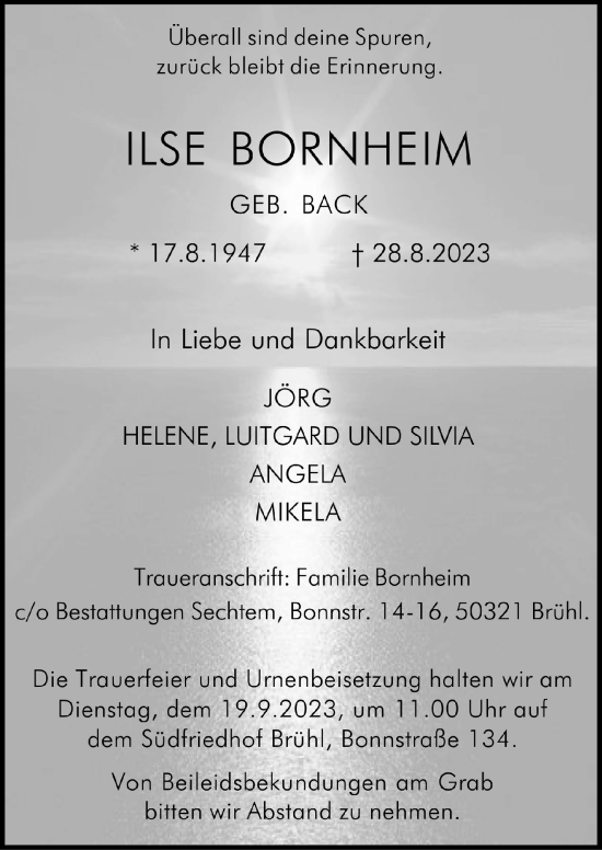 Anzeige von Ilse Bornheim von  Schlossbote/Werbekurier 
