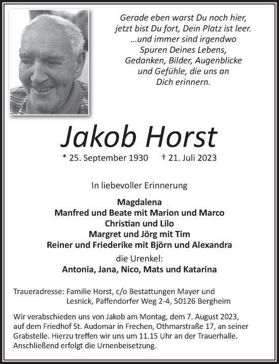 Anzeige von Jakob Horst von  Wochenende 