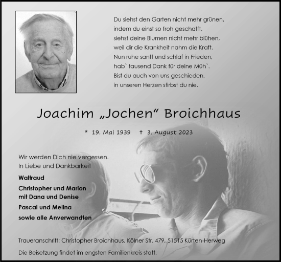 Anzeige von Joachim Broichhaus von  Bergisches Handelsblatt 