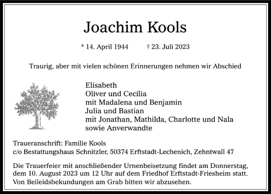 Anzeige von Joachim Kools von  Werbepost 