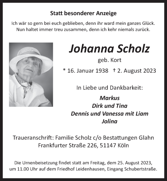 Anzeige von Johanna Scholz von  EXPRESS - Die Woche 