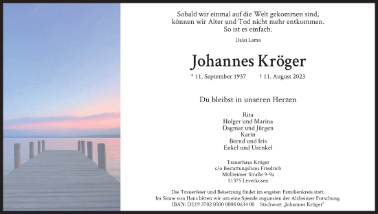Anzeige von Johannes Kröger von Kölner Stadt-Anzeiger / Kölnische Rundschau / Express