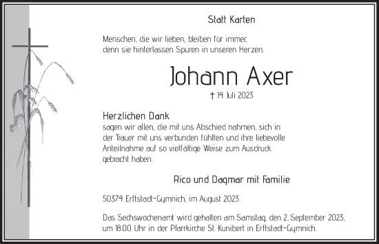 Anzeige von Johdnn Axer von  Werbepost 