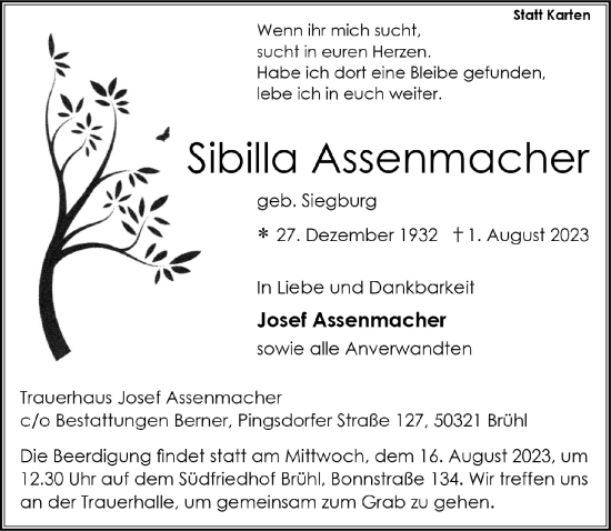 Anzeige von Josef Assenmacher von  Schlossbote/Werbekurier 
