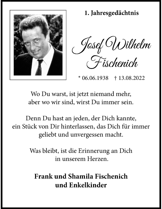 Anzeige von Josef Fischenich von Kölner Stadt-Anzeiger / Kölnische Rundschau / Express