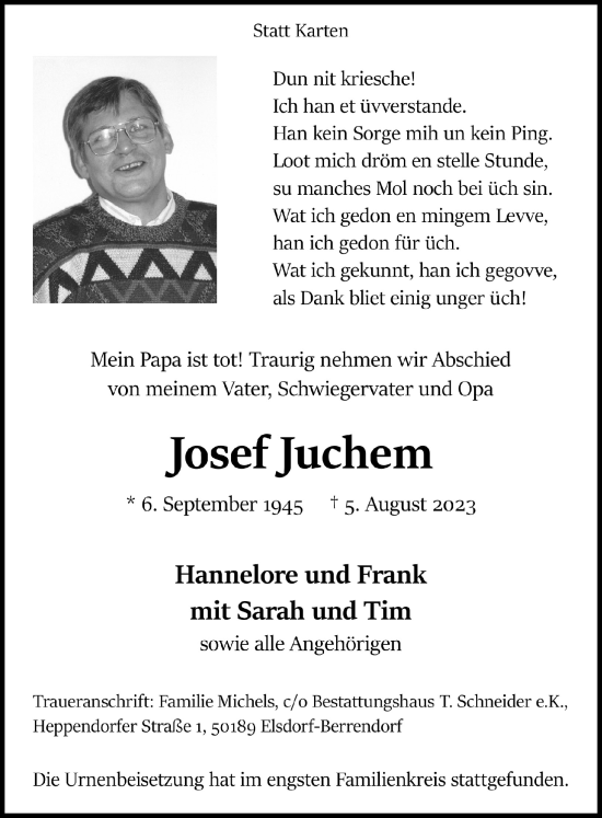 Anzeige von Josef Juchem von  Werbepost 