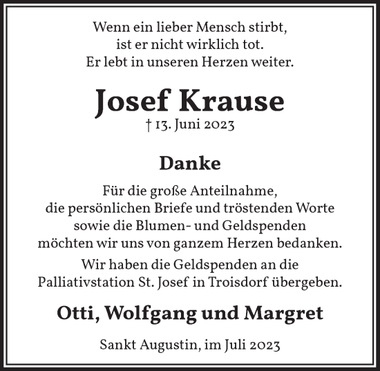 Anzeige von Josef Krause von  Extra Blatt 