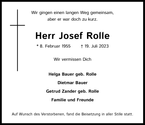 Anzeige von Josef Rolle von Kölner Stadt-Anzeiger / Kölnische Rundschau / Express