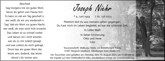 Anzeige von Joseph Niehr von Kölner Stadt-Anzeiger / Kölnische Rundschau / Express