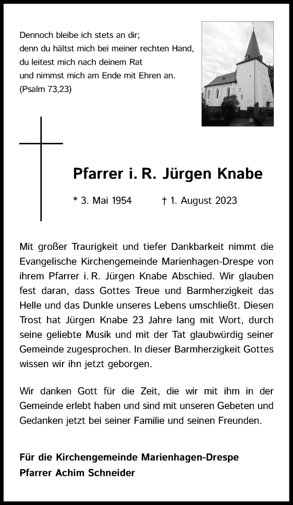  Traueranzeige für Jürgen Knabe vom 12.08.2023 aus Kölner Stadt-Anzeiger / Kölnische Rundschau / Express