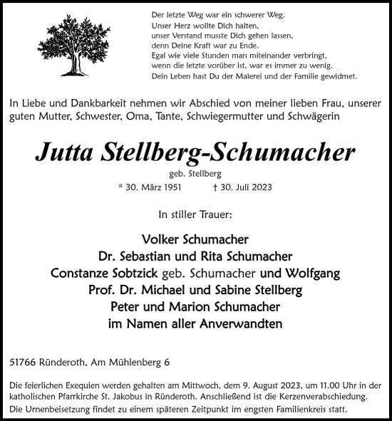 Anzeige von Jutta Stellberg-Schumacher von  Anzeigen Echo 