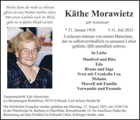 Anzeige von Käthe Morawietz von  Werbepost 