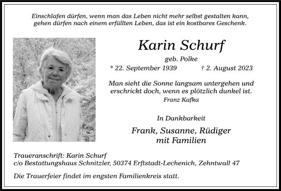 Anzeige von Karin Schurf von  Werbepost 