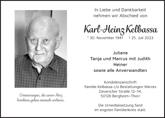 Anzeige von Karl-Heinz Kelbassa von  Werbepost 