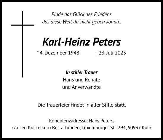 Anzeige von Karl-Heinz Peters von Kölner Stadt-Anzeiger / Kölnische Rundschau / Express