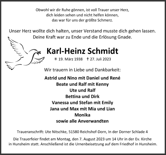 Anzeige von Karl-Heinz Schmidt von  Anzeigen Echo 